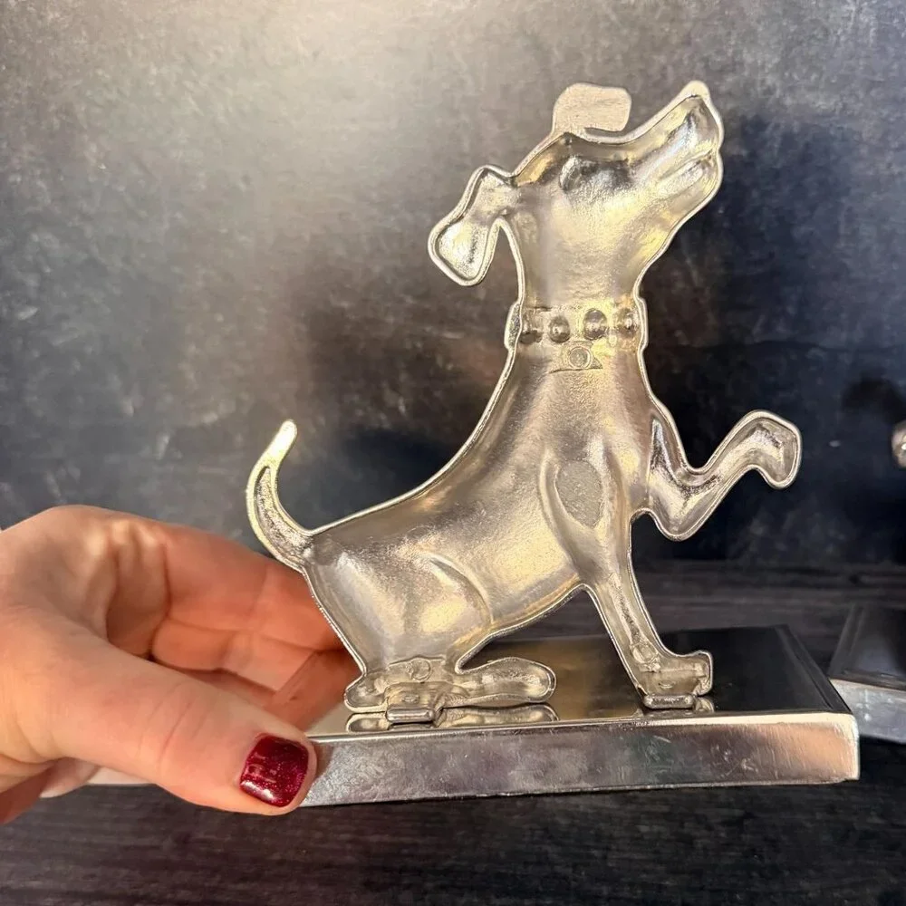 Vintage Pottery Barn Dog Stocking‎ Holders Silver Rhinestone Collars Set of 2